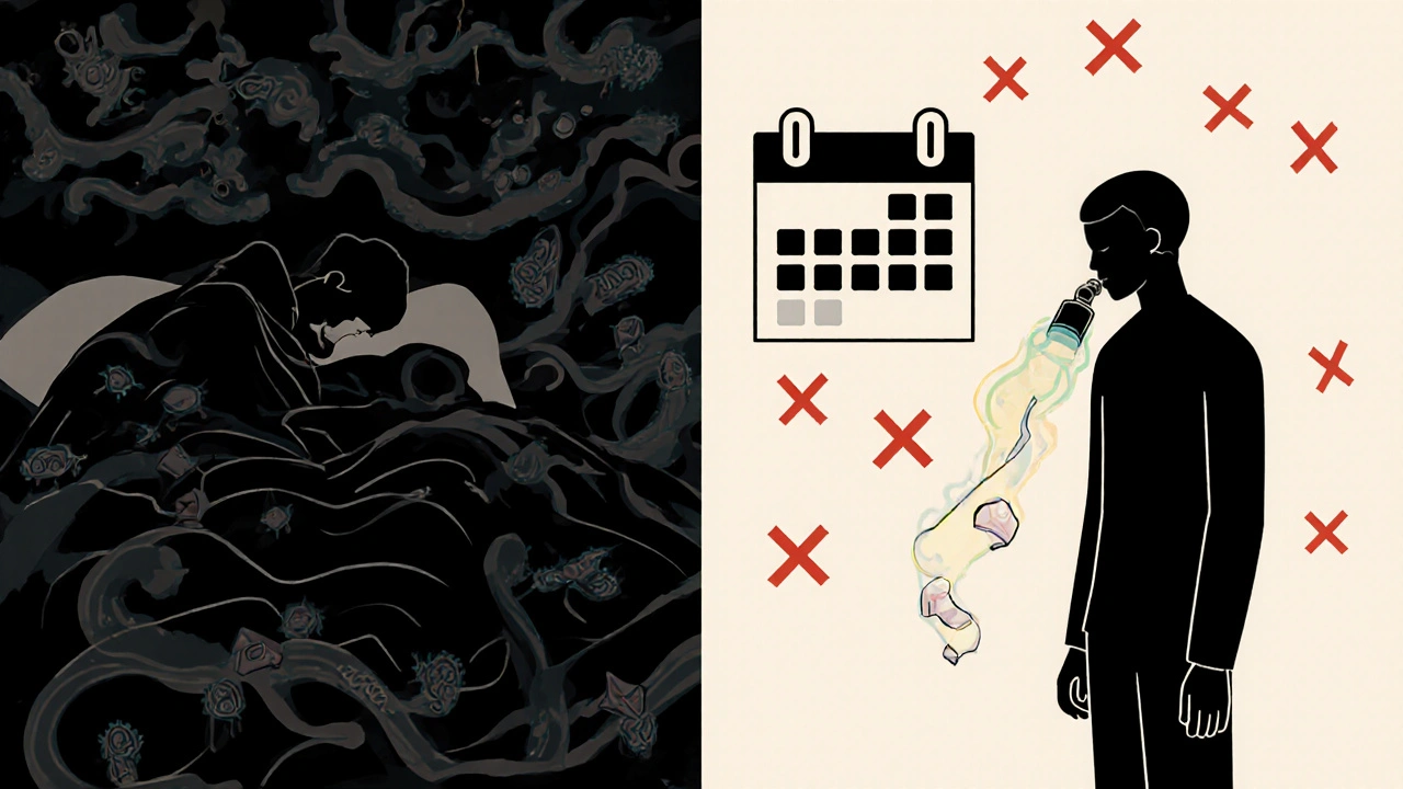 Split image: sick person surrounded by bacteria vs. healthy person with therapeutic mist enhancing lung function.