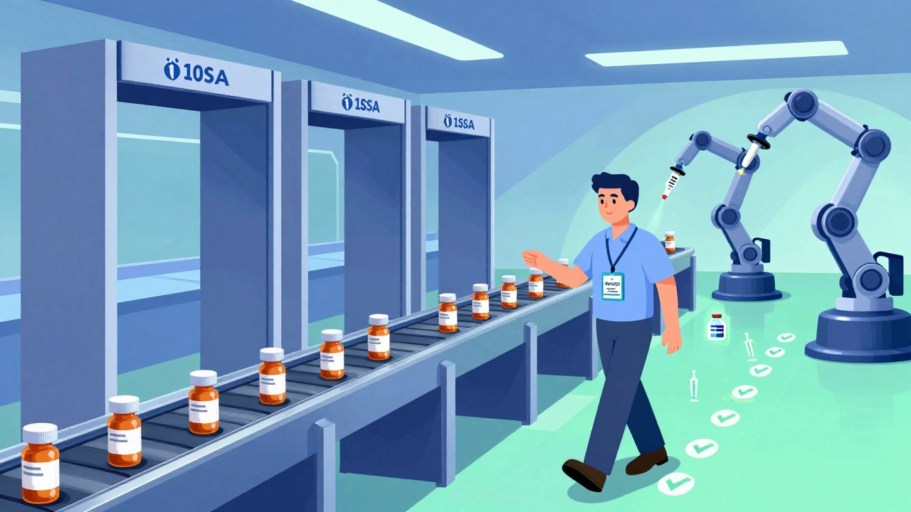 Futuristic TSA lane with AI scanning medical items and traveler with Pre-Check badge