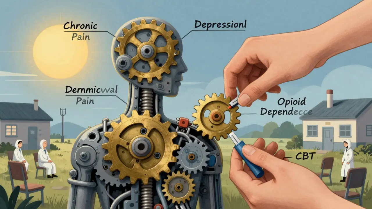 A patient's body as a broken machine is repaired with slow tapering and non-opioid pain management tools.