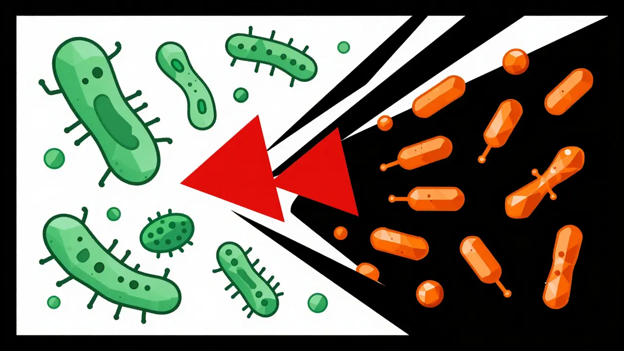 Antibiotics disrupting gut microbiome with geometric shapes