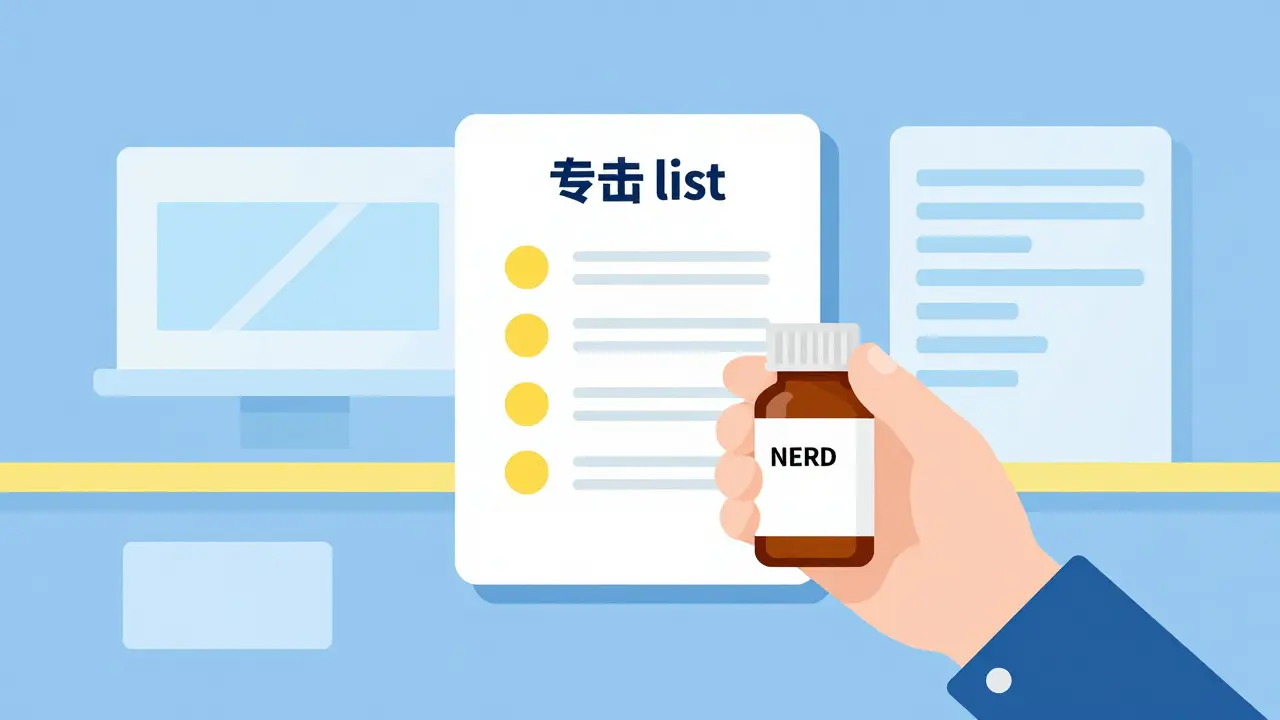 Illustration of a patient holding a list of safe medications for pain management.